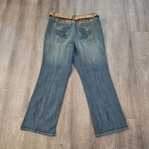 Venezia Womans Dark Denim Floral  Embroidered Waist  Straight Jeans Plus Sz 18